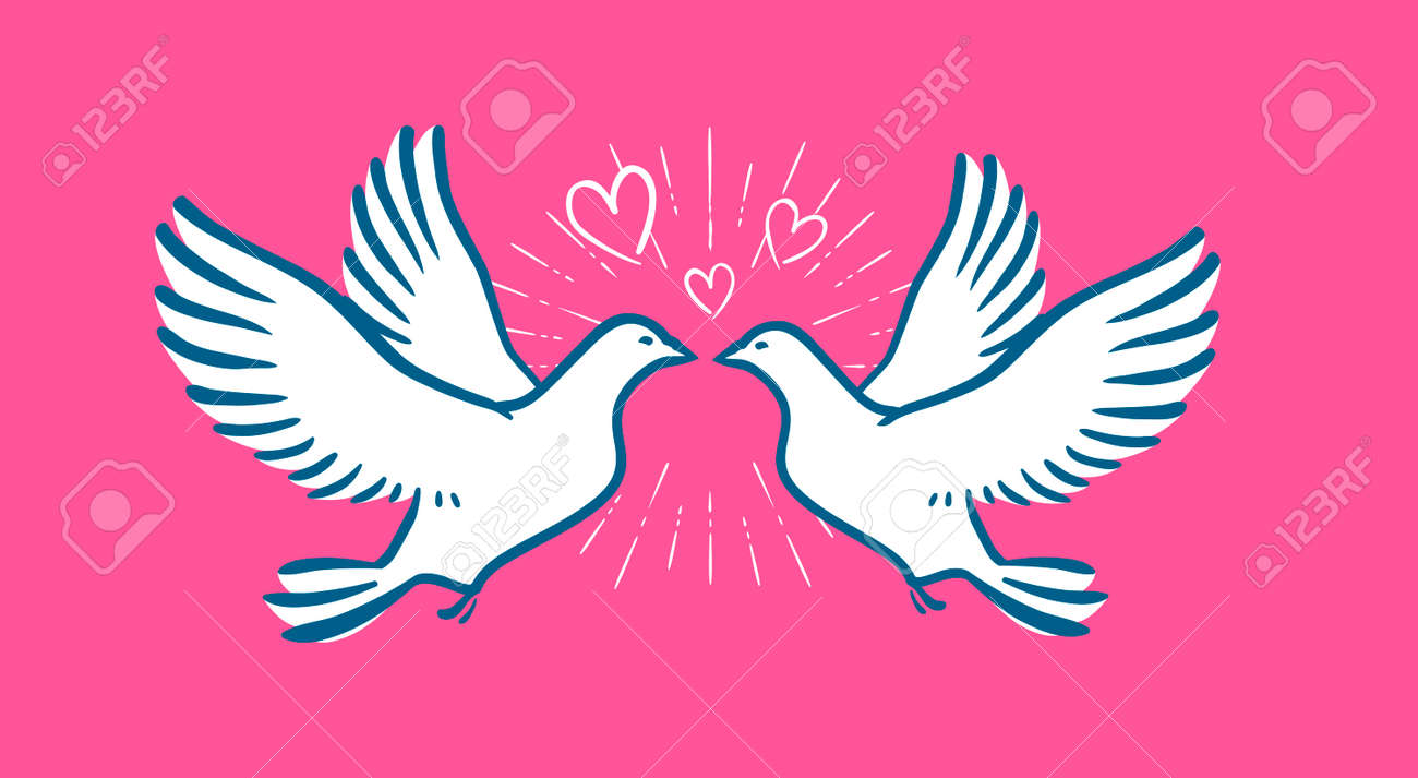white dove flying wedding love symbol valentine day banner