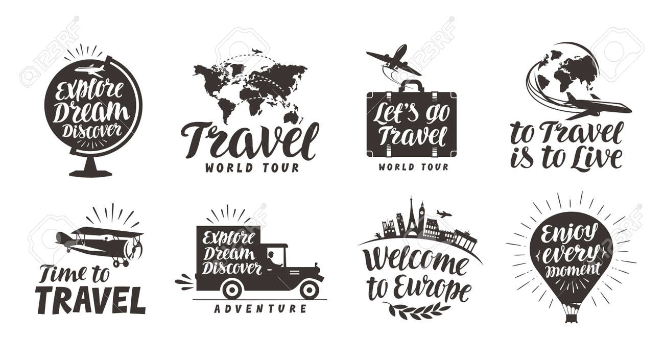 Viajes Conjunto De Iconos Letras Escritas A Mano Ilustracion Vectorial Label Ilustraciones Vectoriales Clip Art Vectorizado Libre De Derechos Image