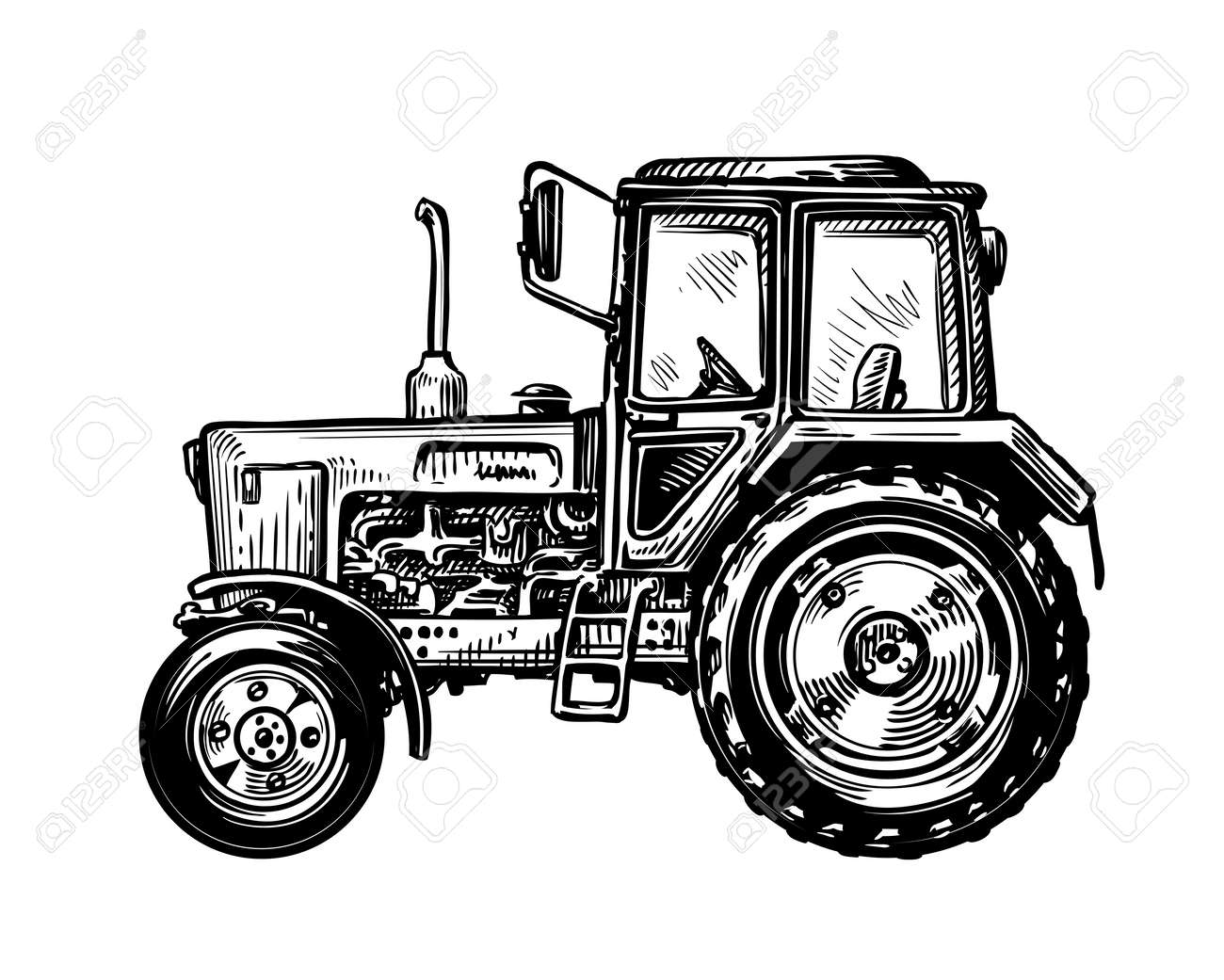 Hand-drawn farm truck tractor. Transport sketch vector illustration - 72877439 Hand-drawn farm truck tractor. Transport sketch vector illustration - 72877439
