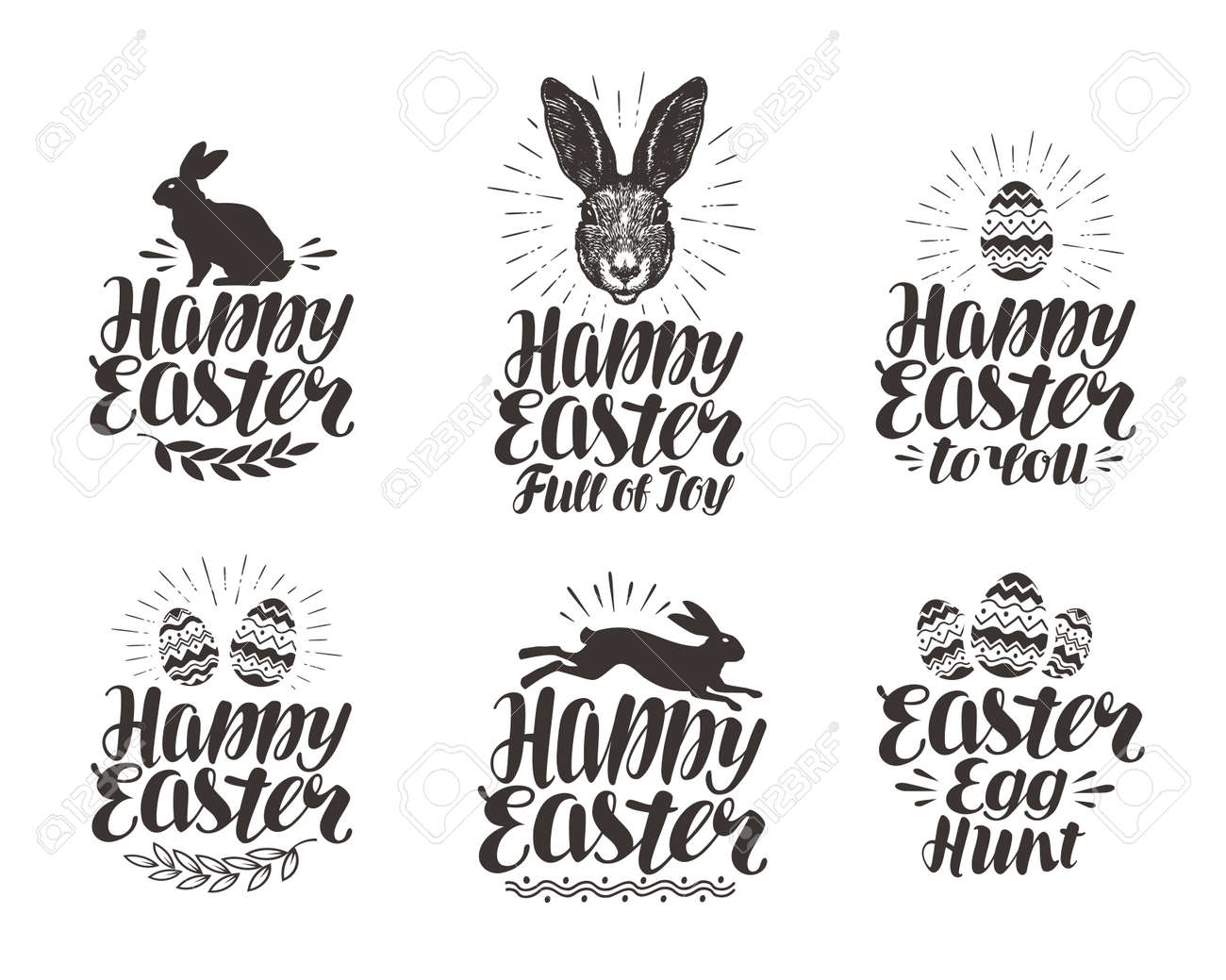 Happy Easter, label set. Egg, rabbit, bunny symbol. Lettering, calligraphy vector illustration - 74560035 Happy Easter, label set. Egg, rabbit, bunny symbol. Lettering, calligraphy vector illustration - 74560035