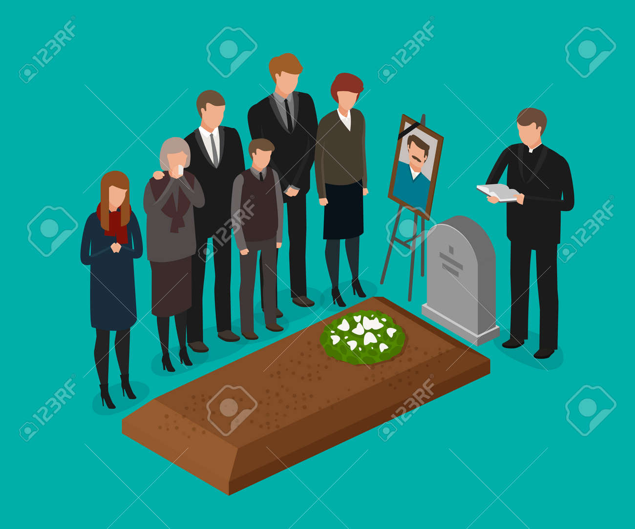 장례식, 매장 개념. 묘지, 무덤 벡터 일러스트 레이션 로열티 무료 사진, 그림, 이미지 그리고 스톡포토그래피. Image  81366158