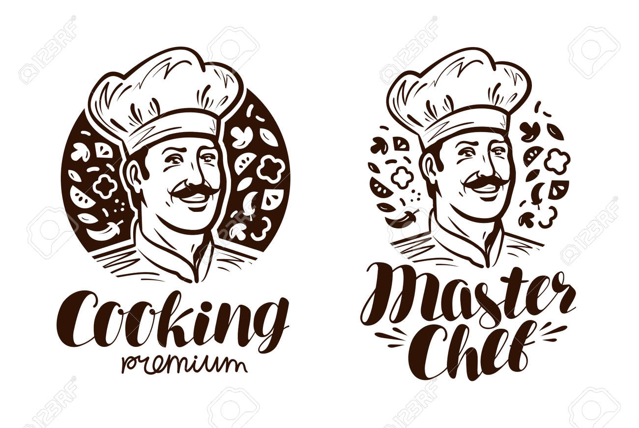 portrait of happy chef logo or label cooking cuisine icon