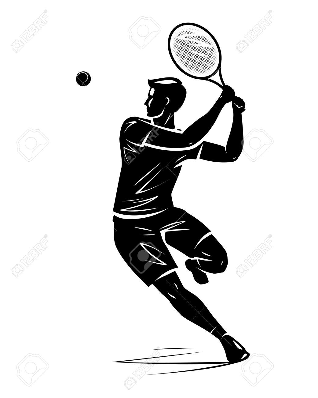 Tennis Player, Silhouette. Vector Illustration Isolated On White Background  免版税剪贴画，向量插图和库存图片. Image 115058845, image size:1041x1300