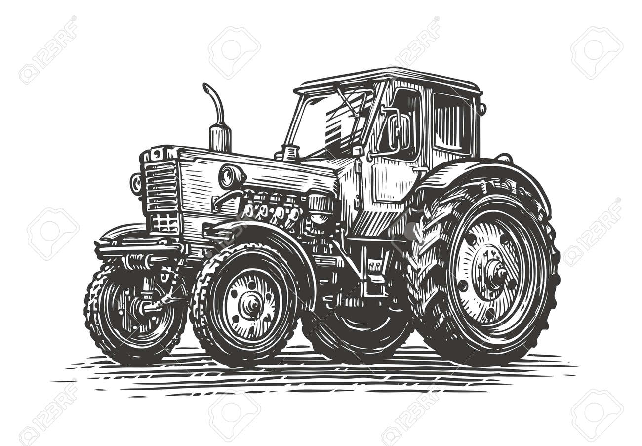 Mão desenhar vetor de trator agrícola