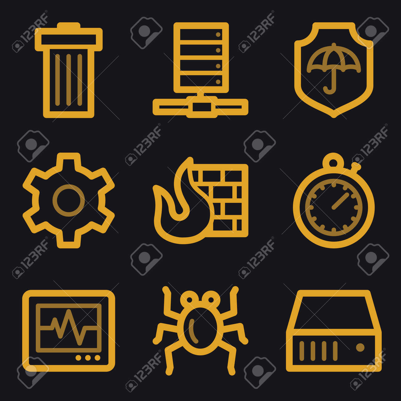 インターネット セキュリティ Web アイコン ゴールド ラインを設定のイラスト素材 ベクタ Image