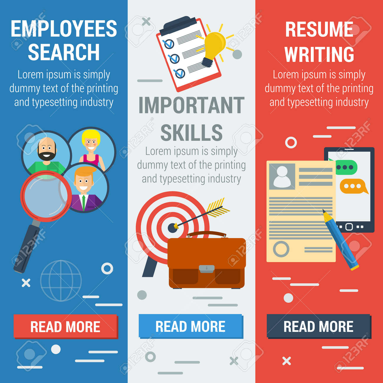vector flat vertical banners employee search list candidates employee skills list