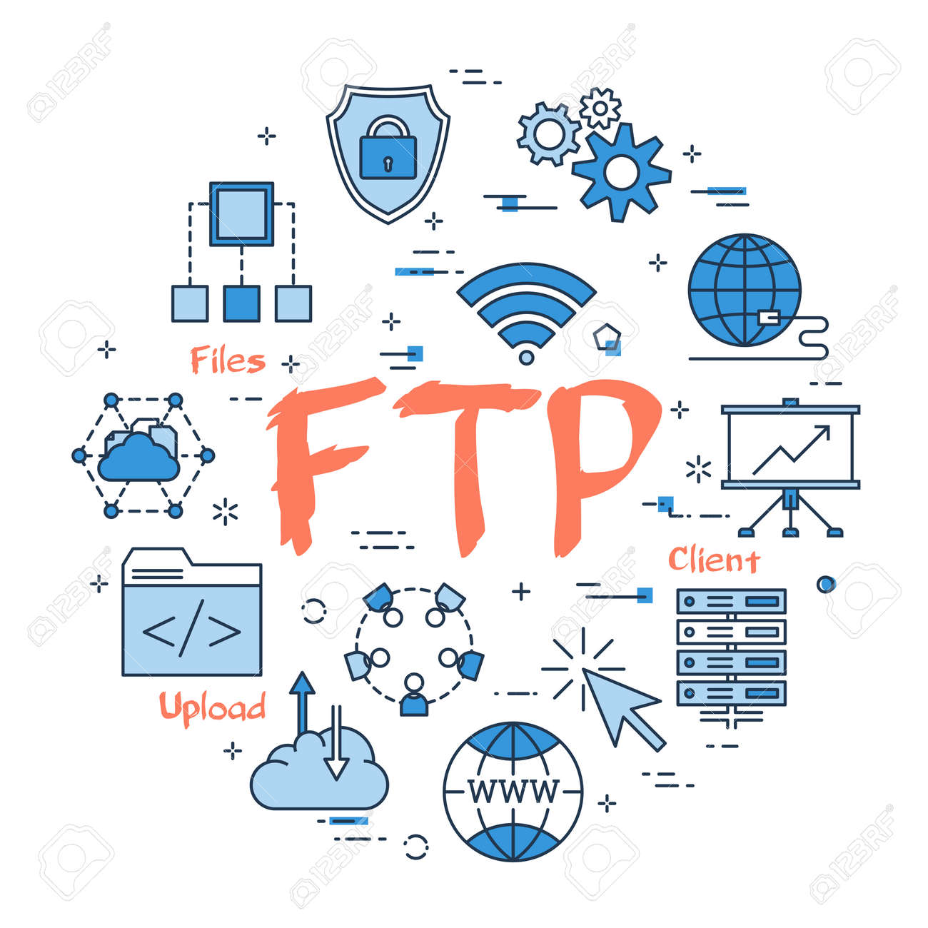 vector linear blue round concept of file transfer protocol red file transfer protocol