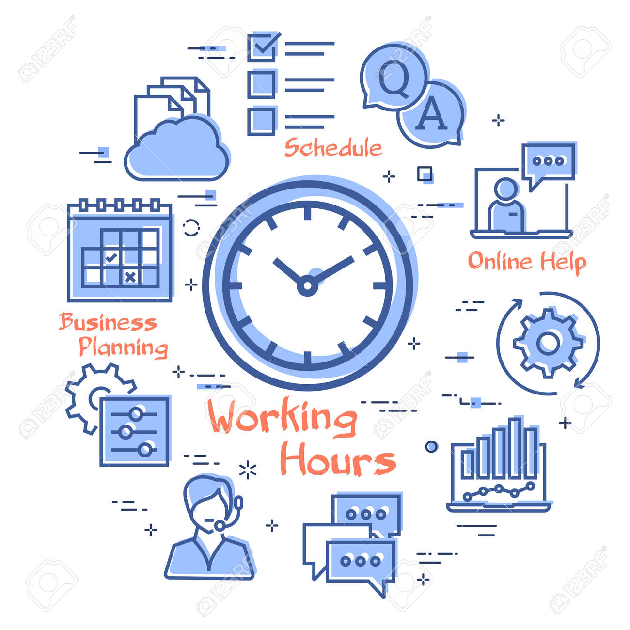Vector Concept Of Online Support - Working Hours Icon Royalty Free SVG,  Cliparts, Vectors, and Stock Illustration. Image 144440626., image size:1300x1300