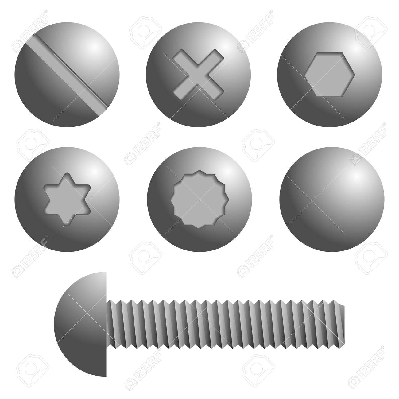 set of metal screws bolts icons isolated vector illustration
