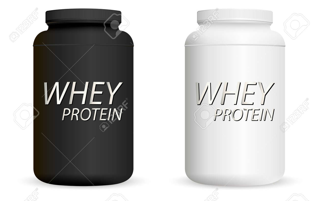 Download Whey Protein Black And White Bottles Set Sports Nutrition Jar Royalty Free Cliparts Vectors And Stock Illustration Image 120691296