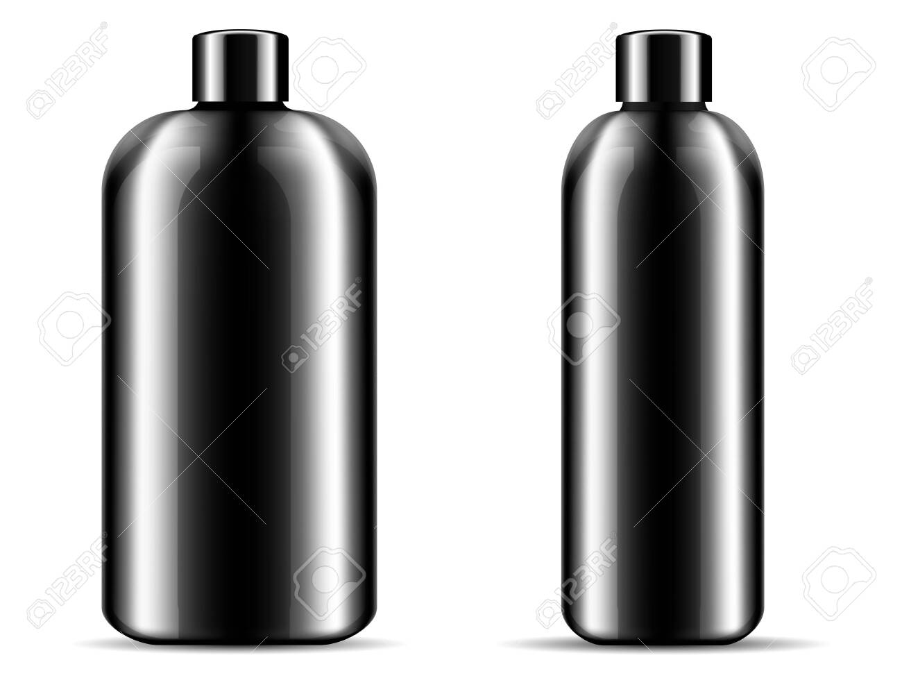 Download Two Glossy Black Glass Or Plastic Bottles Set For Shampoo Shower Royalty Free Cliparts Vectors And Stock Illustration Image 122378003