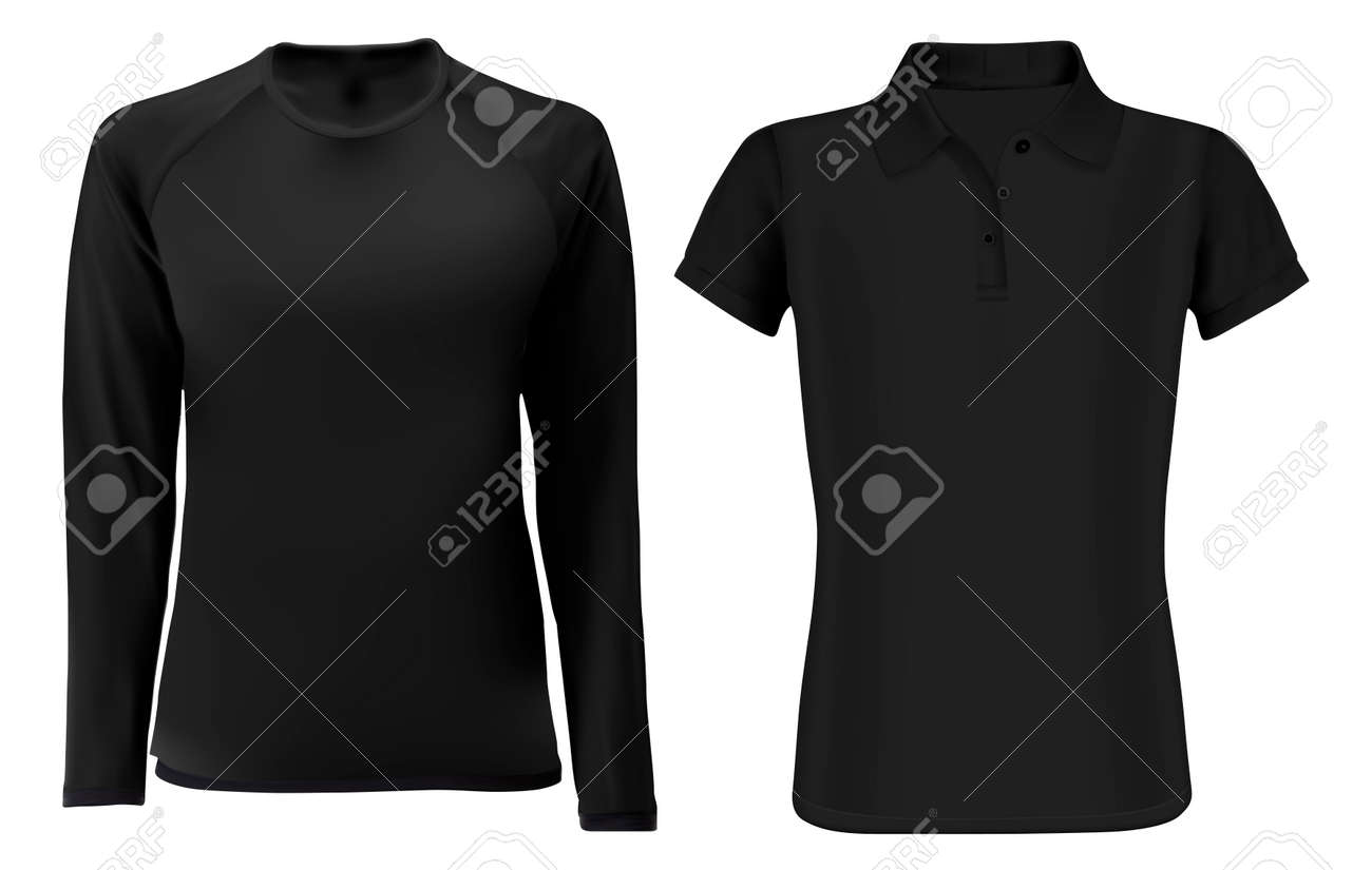 T shirt template mock up. Black vector blank front view. Short and long sleevve fashion sweatshirt unisex. Sports polo clothes. Uniform undershirt for men and women. Editable design - 132092982 T shirt template mock up. Black vector blank front view. Short and long sleevve fashion sweatshirt unisex. Sports polo clothes. Uniform undershirt for men and women. Editable design - 132092982
