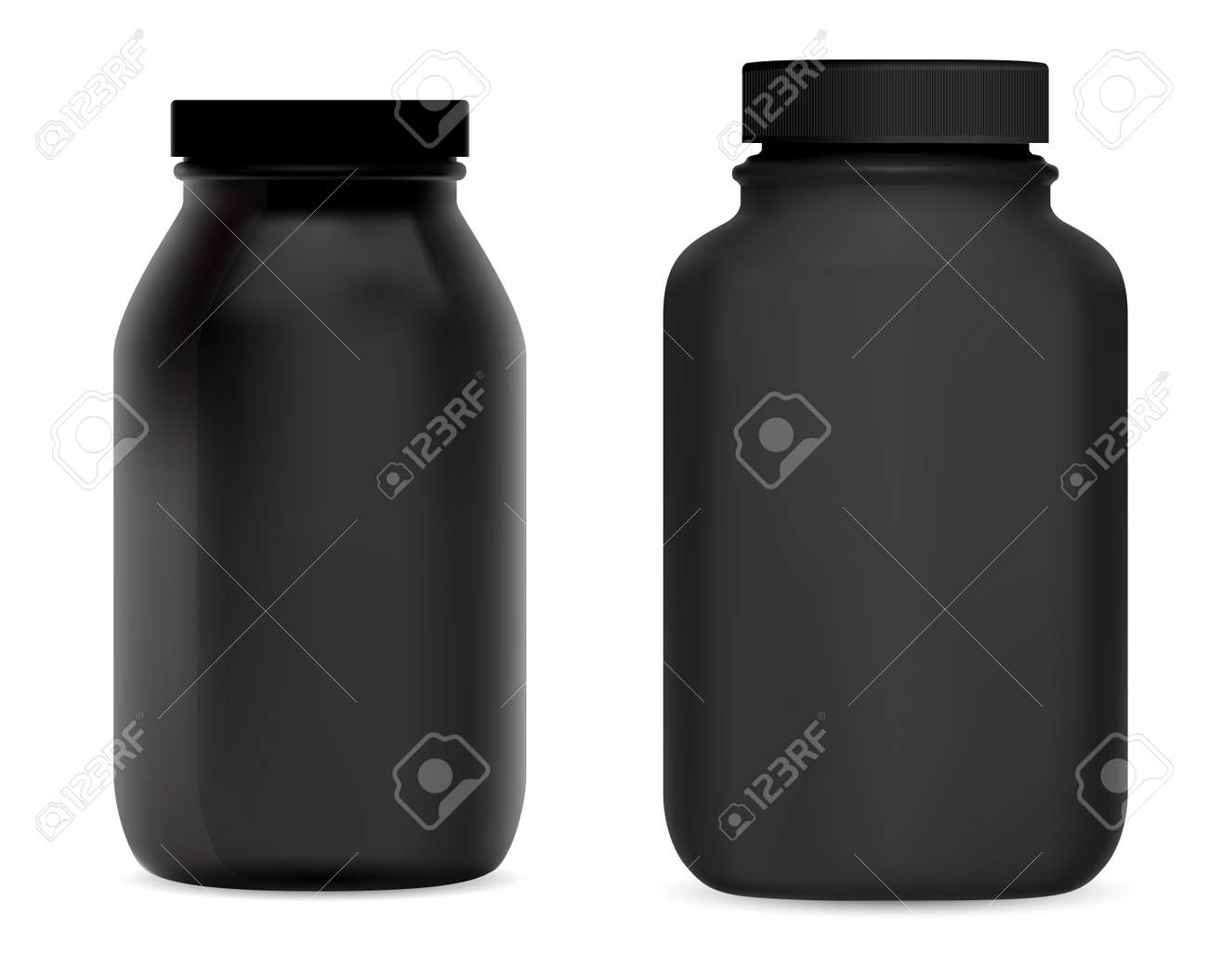 Download Black Supplement Bottle Medicine Pill Jar Set Glass Packaging Royalty Free Cliparts Vectors And Stock Illustration Image 140729574