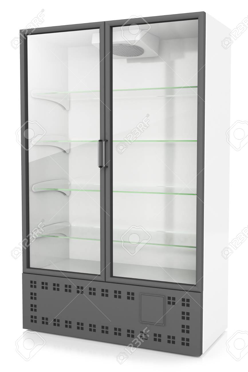 Vertical Refrigerated Cabinet For Drinks Isolated On A White