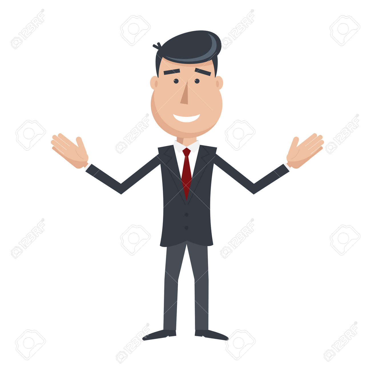 Funny Man In Suit And Tie With Hands Up Cartoon Businessman