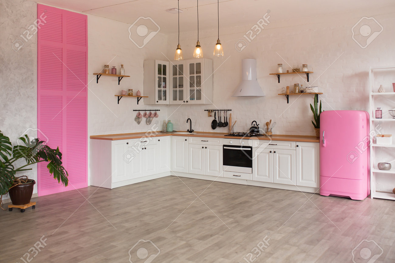Modern Kitchen Interior with Island, Sink, Cabinets, and Big Window in New Luxury Home. - 163563619 Modern Kitchen Interior with Island, Sink, Cabinets, and Big Window in New Luxury Home. - 163563619