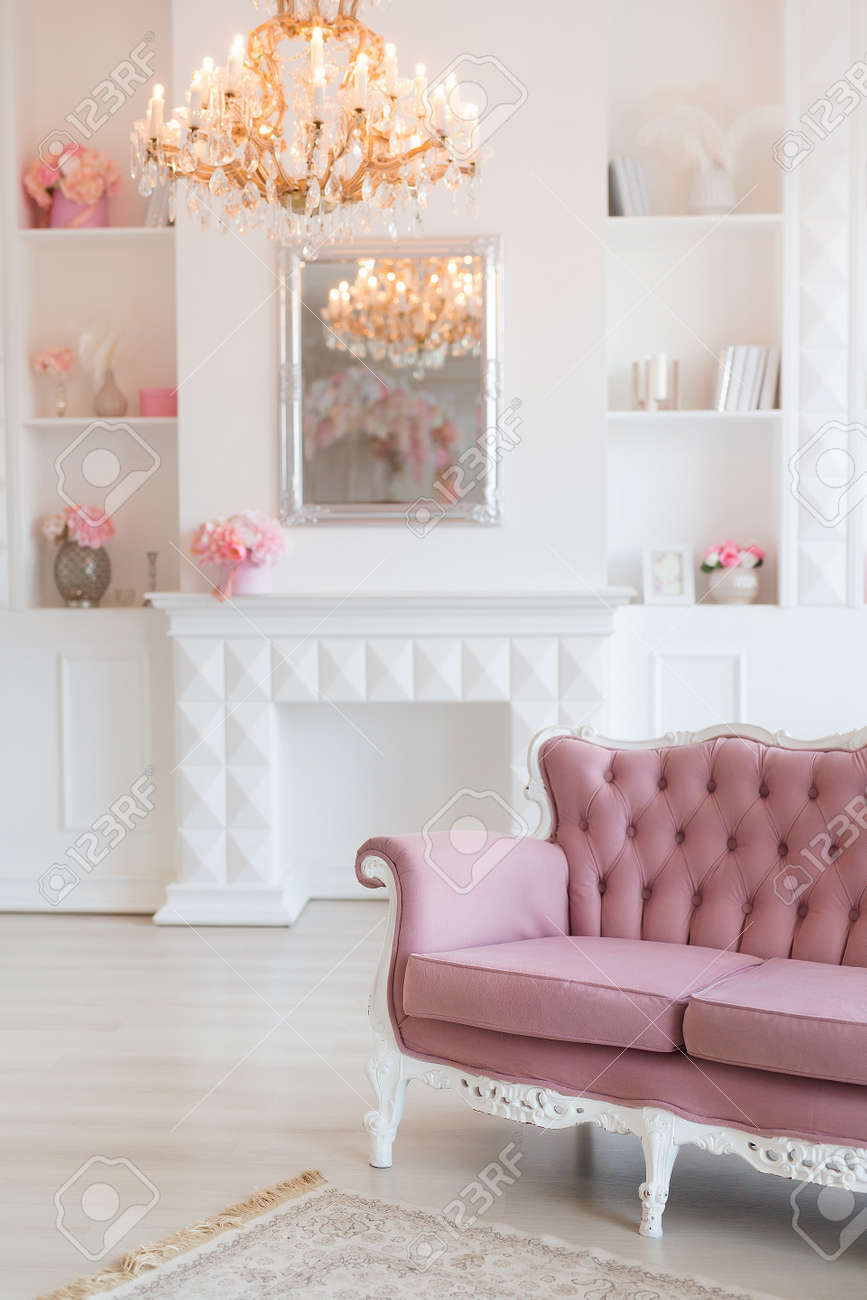 Luxury rich living room interior design with elegant classic furniture and wall decorations. Large light white room with big window and fireplace. - 163563510 Luxury rich living room interior design with elegant classic furniture and wall decorations. Large light white room with big window and fireplace. - 163563510