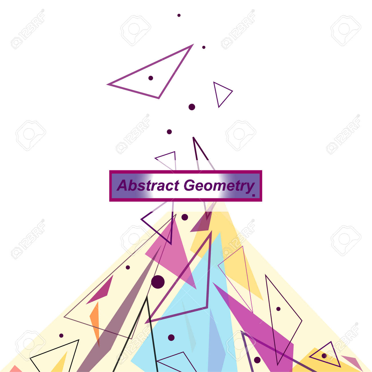 抽象的な構成 ミニマルなファッション背景デザイン パッチ飛行の三角形のアイコン モダンなフォントのテクスチャです 広告バナー 青 黄 紫の部品接続ファイバー 明るい飾り 株式ベクトル アートのイラスト素材 ベクタ Image