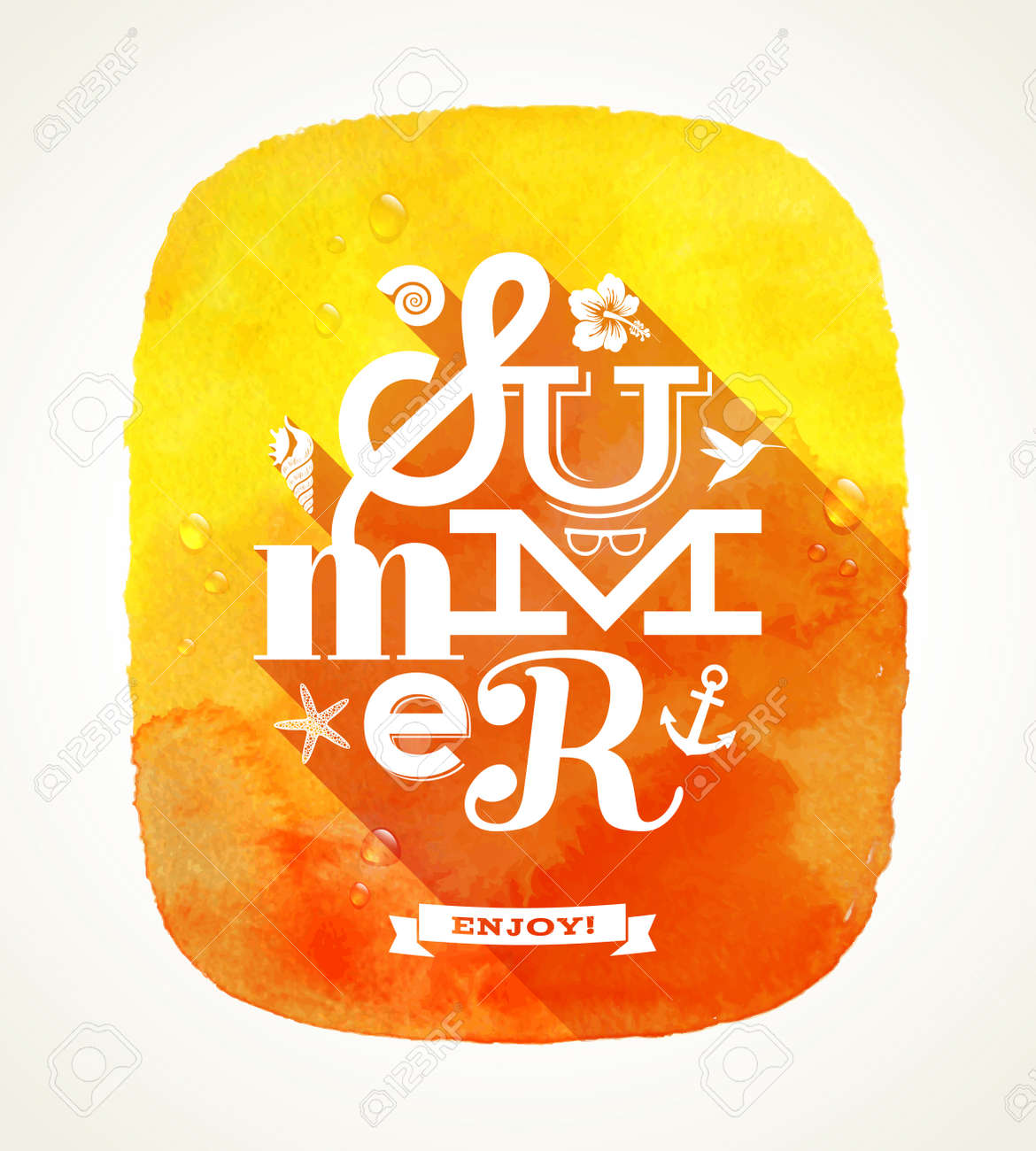 夏のあいさつ水彩背景夏事でのイラスト素材 ベクタ Image