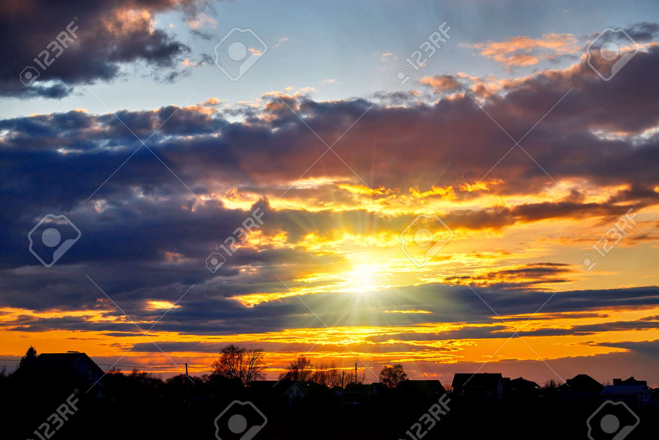 Dramatic sky on summer sunset. Beautiful clouds - 169789132 Dramatic sky on summer sunset. Beautiful clouds - 169789132