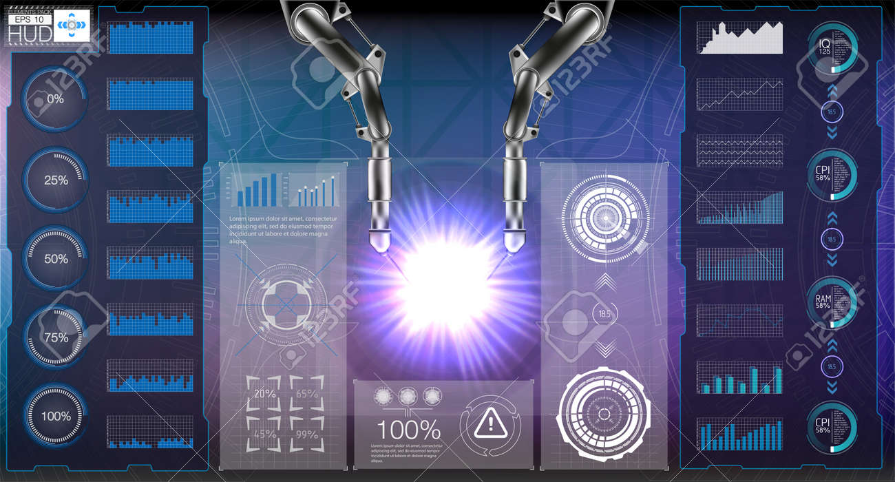 Ui Ux デザインの抽象 Hud 要素を設定します 未来的なsfユーザーインターフェイス 3d 仮想マニピュレータ ベクトル エプス10 のイラスト素材 ベクタ Image