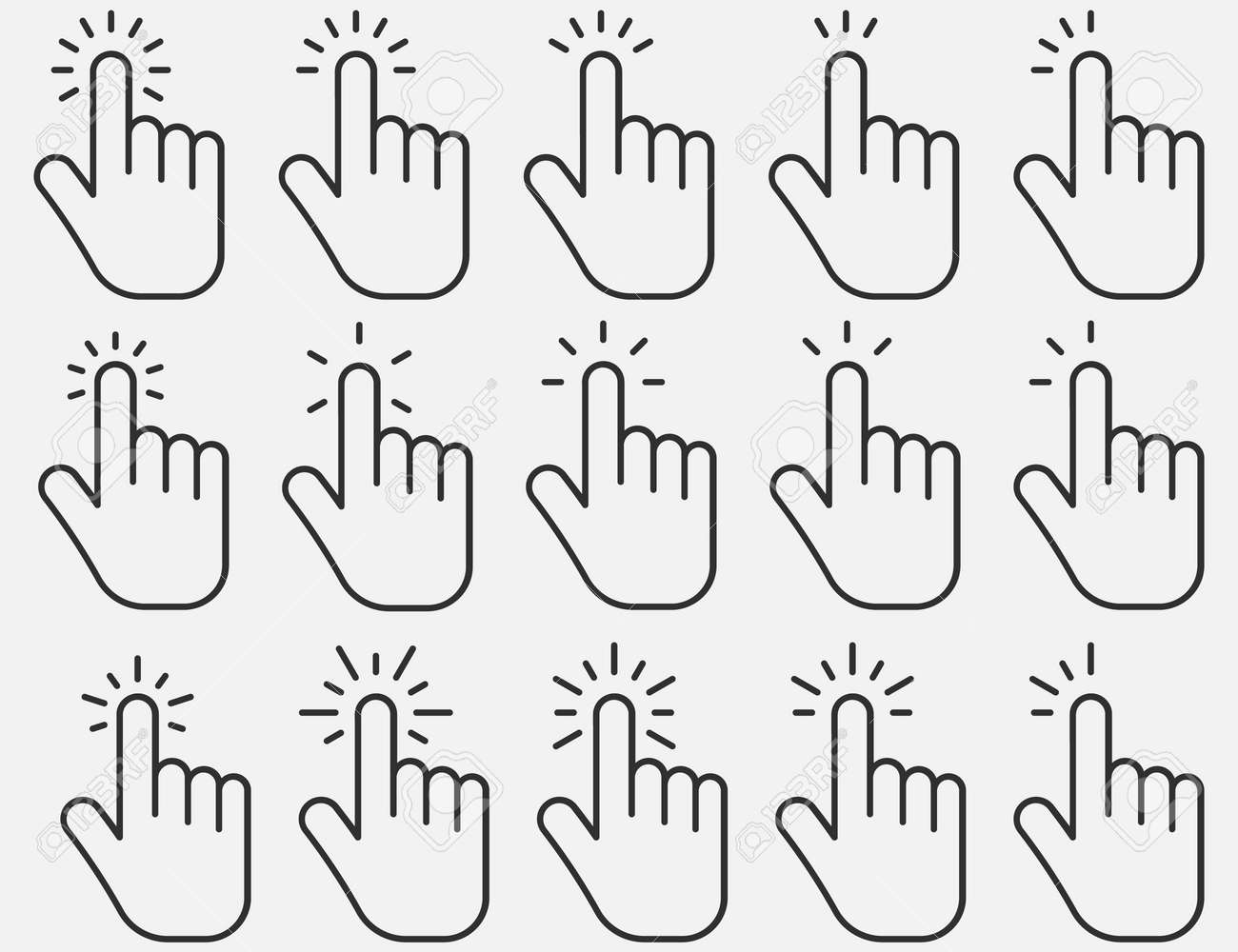 Set of hand clicking icons. Click finger pointer. Vector illustration. Eps 10. - 166653958 Set of hand clicking icons. Click finger pointer. Vector illustration. Eps 10. - 166653958