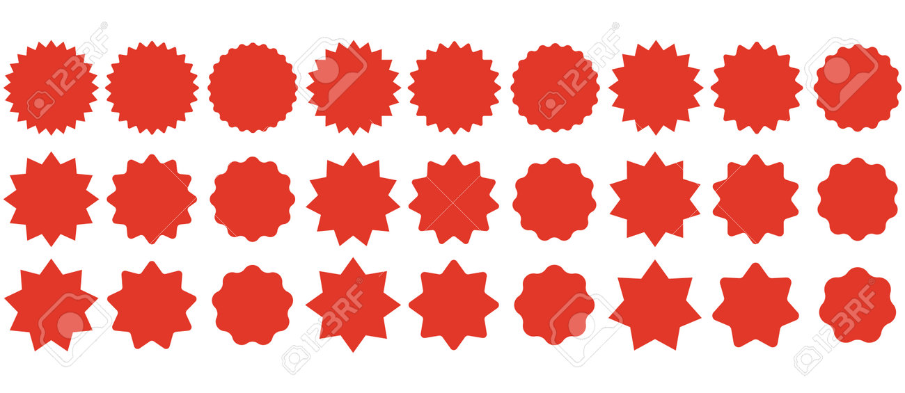 Set sunburst badges. Collection Star label. Different starburst isolated on white background. Vector illustration. Eps 10 - 166653430 Set sunburst badges. Collection Star label. Different starburst isolated on white background. Vector illustration. Eps 10 - 166653430