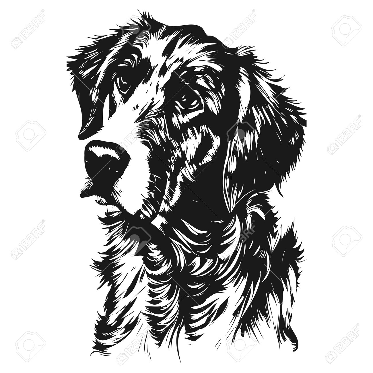 Golden Retriever Logo Hand Drawn Vector Black And White Royalty Free SVG,  Cliparts, Vectors, and Stock Illustration. Image 194769889., image size:1300x1300