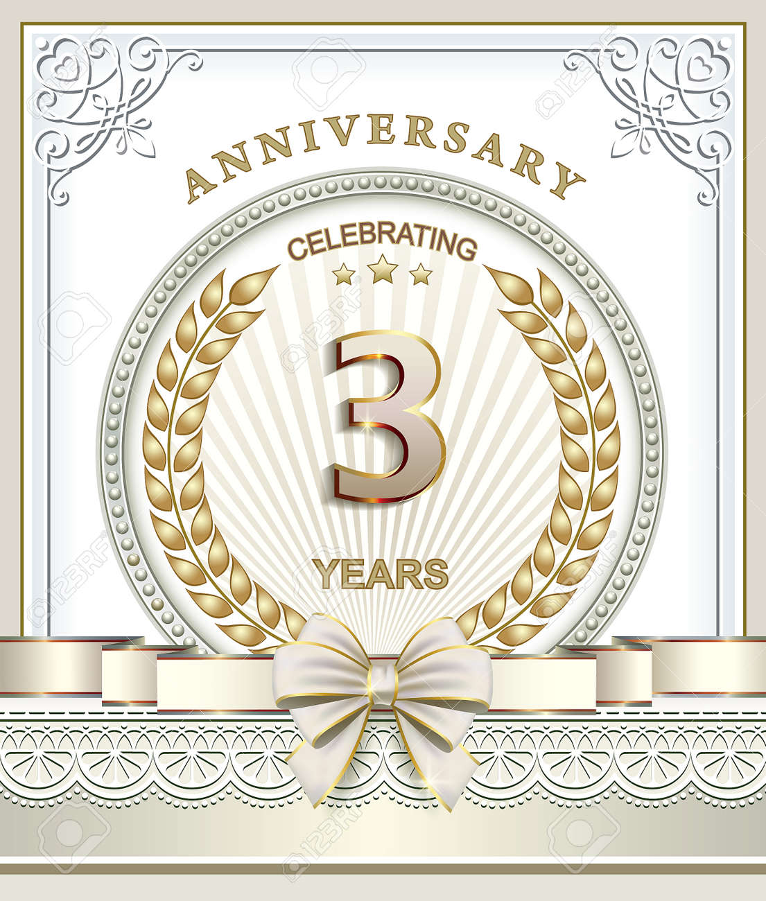 Vettoriale 3 Anniversario In Oro Corona Di Alloro Image