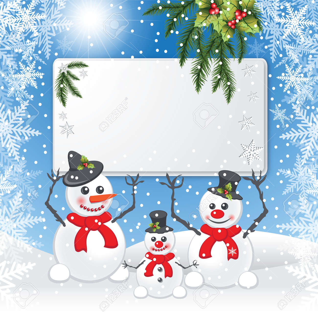 3 つの雪だるまは ホワイト ボードをしてください クリスマス ベクトル イラスト のイラスト素材 ベクタ Image