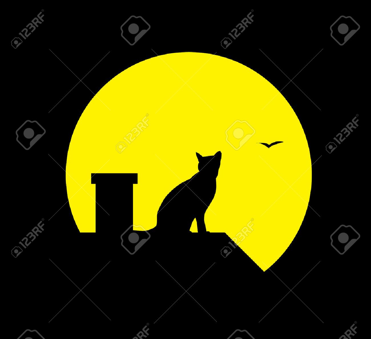黒の背景に月シルエット猫 のイラスト素材 ベクタ Image 黒の背景に月シルエット猫 のイラスト素材 ベクタ Image