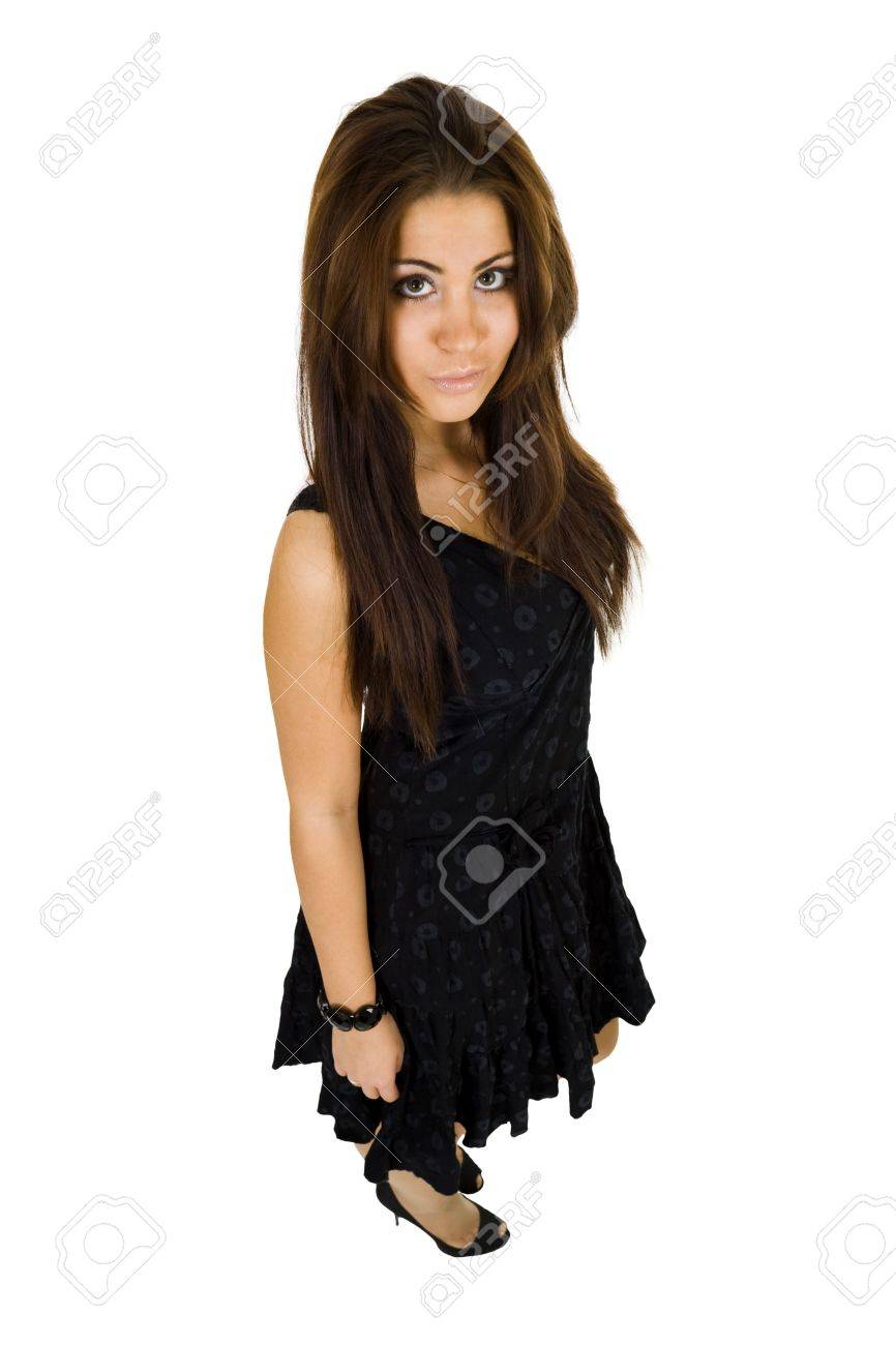 スケベな表情で黒のガウンに立っている若い女性の写真素材・画像素材 Image 4880355