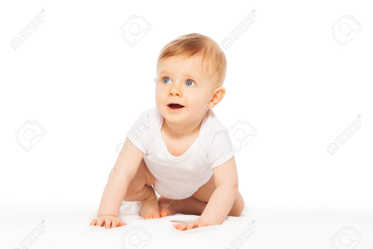 Vous Recherchez Etonne Petit Bebe Mignon Portant Body Blanc Sur Le Fond Blanc Seul Banque D Images Et Photos Libres De Droits Image