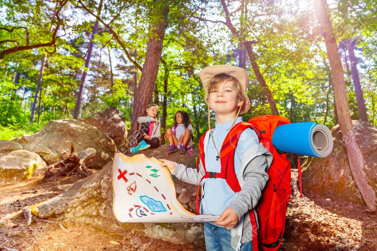 Summer Camp Game Boy With Treasure Map And Other Kids In The Stock Photo Picture And Royalty Free Image Image 107813101