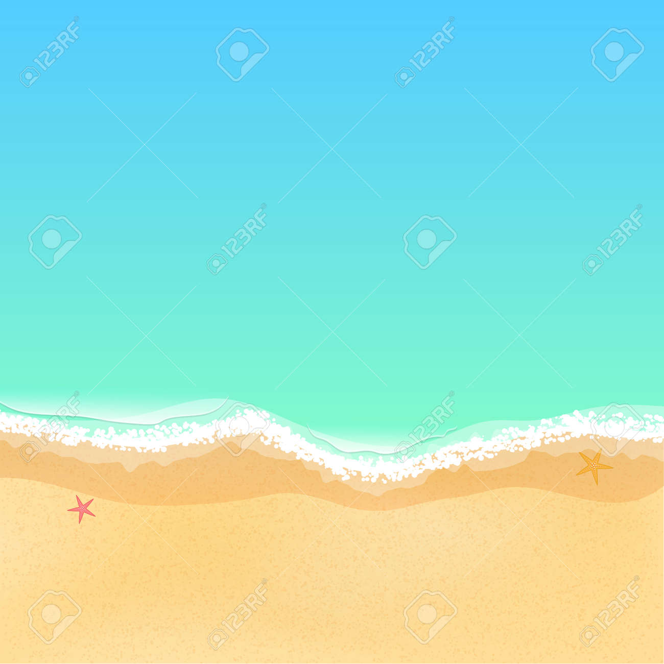 Vue De Dessus D Une Plage De Mer De Dessin Anime Etoile De Mer Sur Le Sable Maree De Mer Vagues De La Mer Place Pour Votre Projet Illustration Vectorielle Clip Art Libres