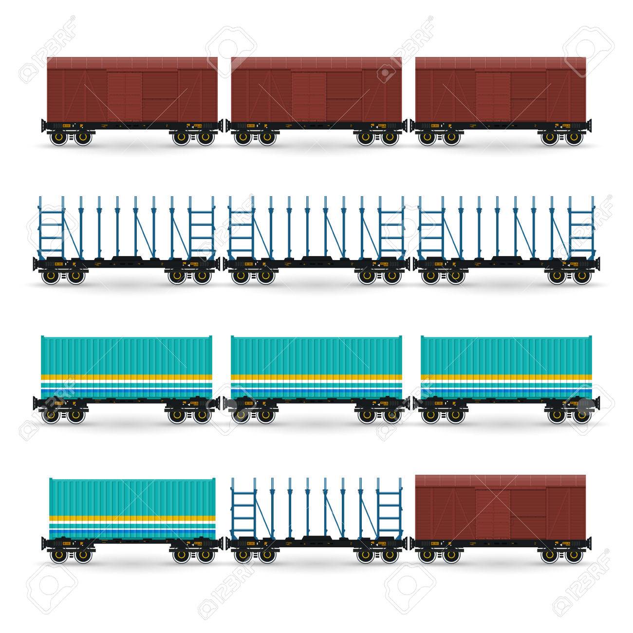 Set Of Different Types Of Freight Wagon Isolated Covered Freight
