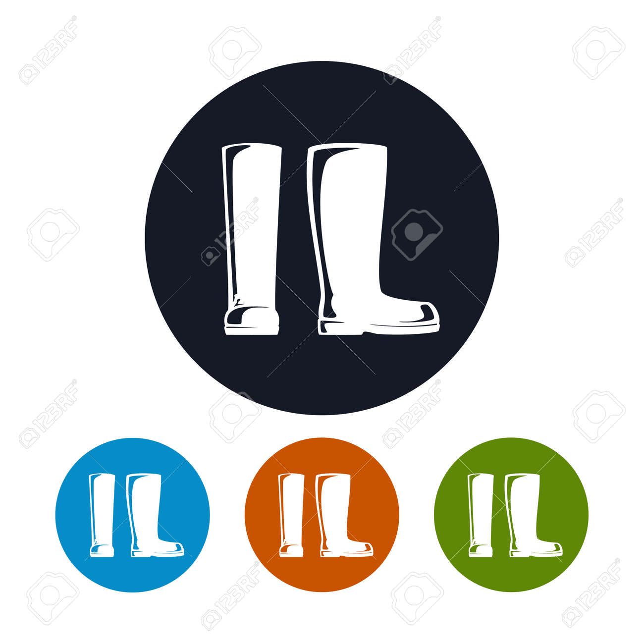 道を歩いて カラフルな丸いアイコン ブーツ 作業靴アイコン イラストの 4 種類の釣りのため ファームでは 庭で作業するため作業長靴のイラスト素材 ベクタ Image