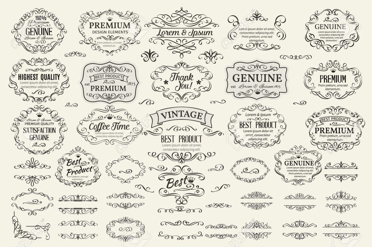 Calligraphic Design Elements . Decorative Swirls Scrolls Frames Labels and Dividers. Vintage Vector Illustration. - 52481160 Calligraphic Design Elements . Decorative Swirls Scrolls Frames Labels and Dividers. Vintage Vector Illustration. - 52481160