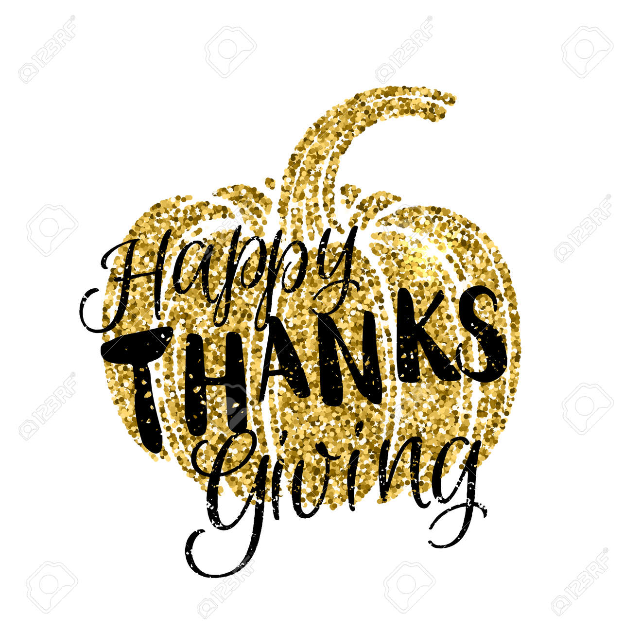 Happy Thanksgiving Day Card With Lettering. Golden Glitter Design. Vector  Pumpkin Silhouette Isolated On White. Royalty Free Svg, Cliparts, Vectors,  And Stock Illustration. Image 68425094.
