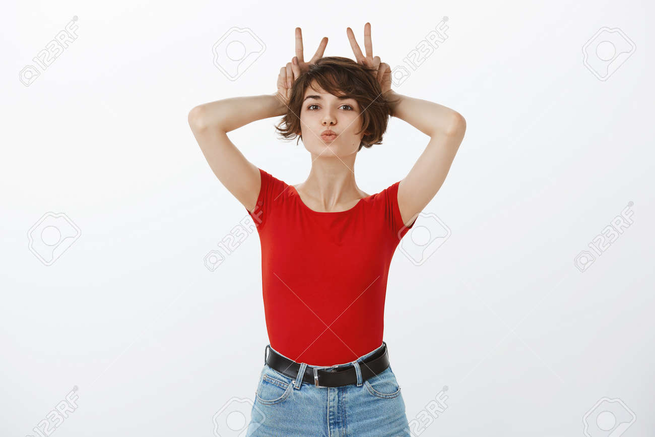 Temtping Alluring Good Looking Silly Girl Short Dark Haircut