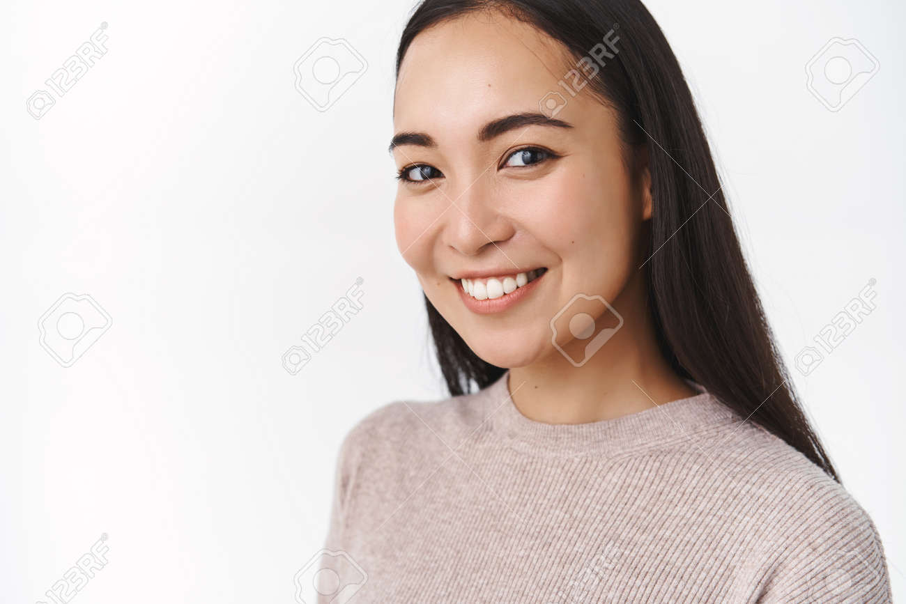 Healthy And Active Smiling Cheerful Asian Woman, Smiling Happy And Gazing  Camera With Tilted Head, Laughing, Started New Skincare Daily Routine Stock  Photo, Picture and Royalty Free Image. Image 144774982., image size:1300x867