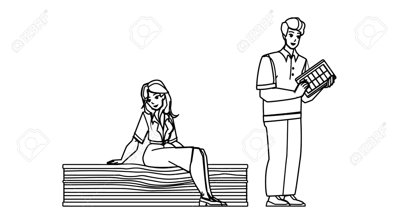 Mattress Shop Line Pencil Drawing Vector. Bed Store, Furniture Buy, Bedroom  Sale Choose Mattress Shop Character. People Illustration Royalty Free SVG,  Cliparts, Vectors, and Stock Illustration. Image 198216516., image size:1300x731
