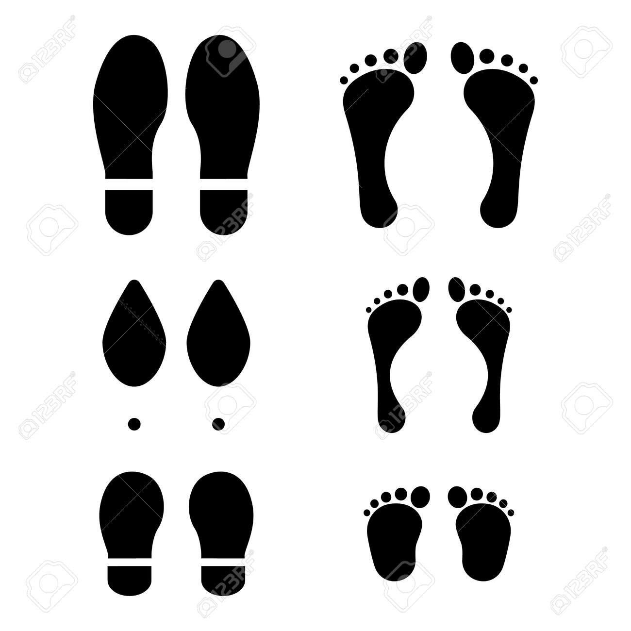 人間の足跡のセット 男と女と子供のショットと裸足の痕跡 のイラスト素材 ベクタ Image