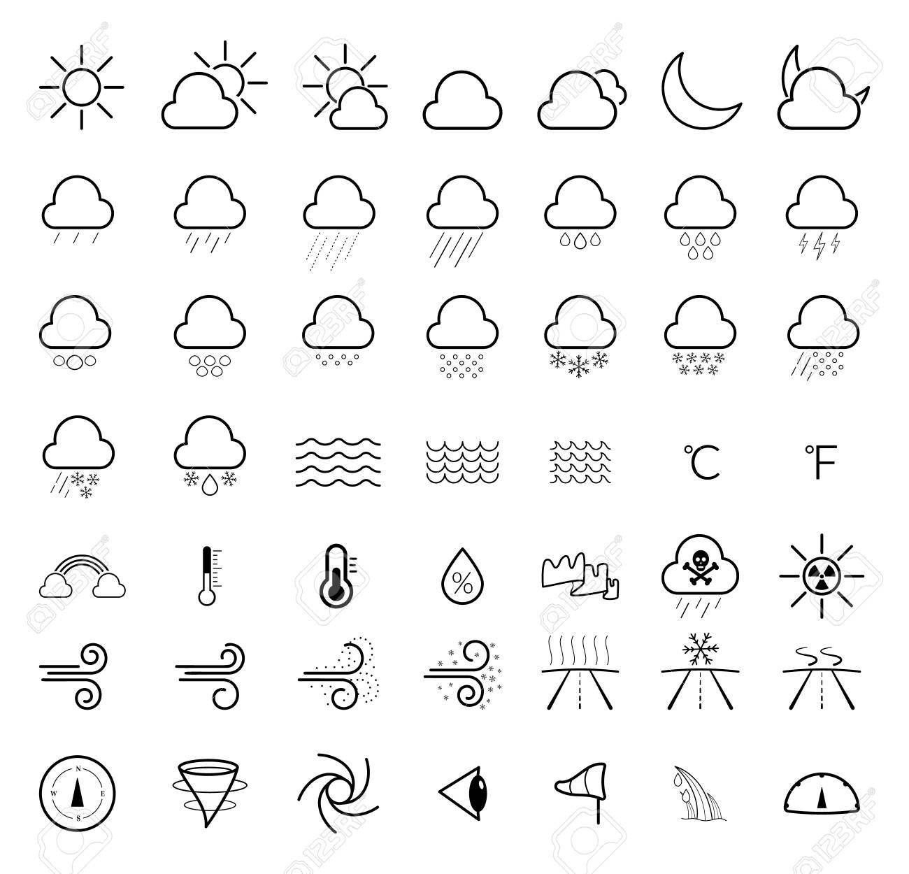 Weather Forecast Line Icons Set Precipitation Symbol Collection Royalty Free Cliparts Vectors And Stock Illustration Image 99198214