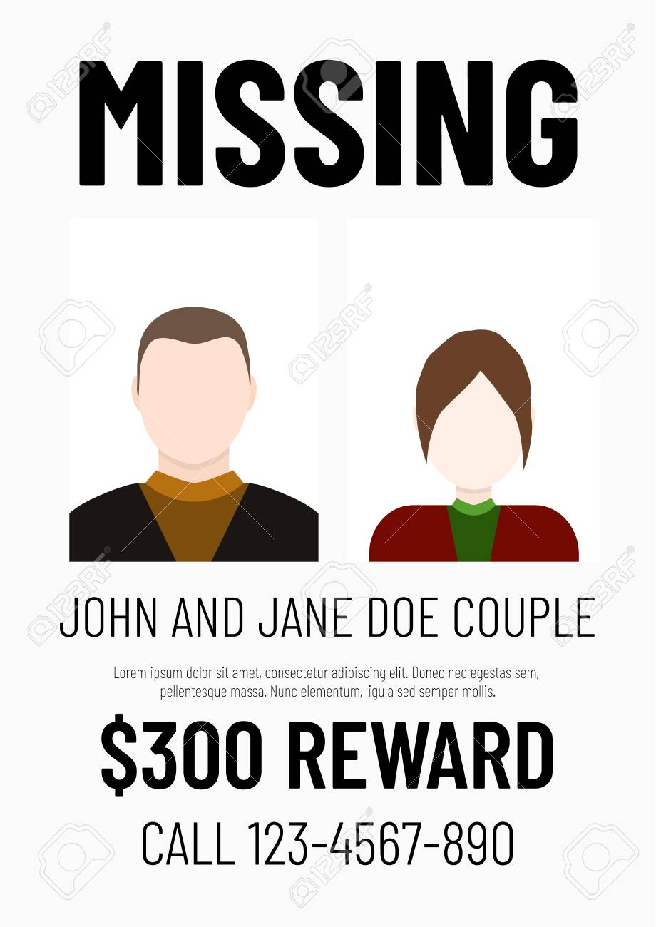missing poster template male and female flat avatar missing reward poster template