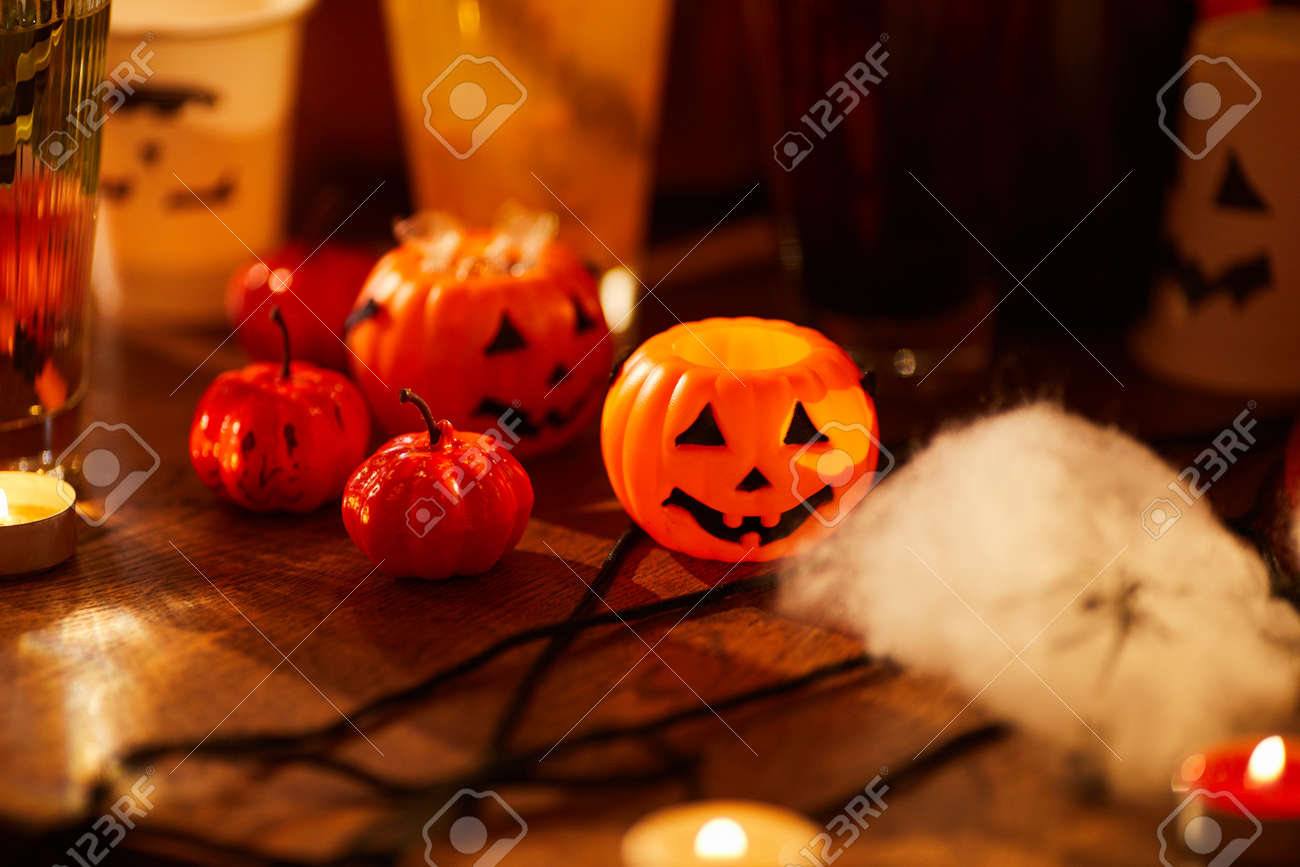 Background Image Of Halloween Decorations Closeup Of Pumpkins