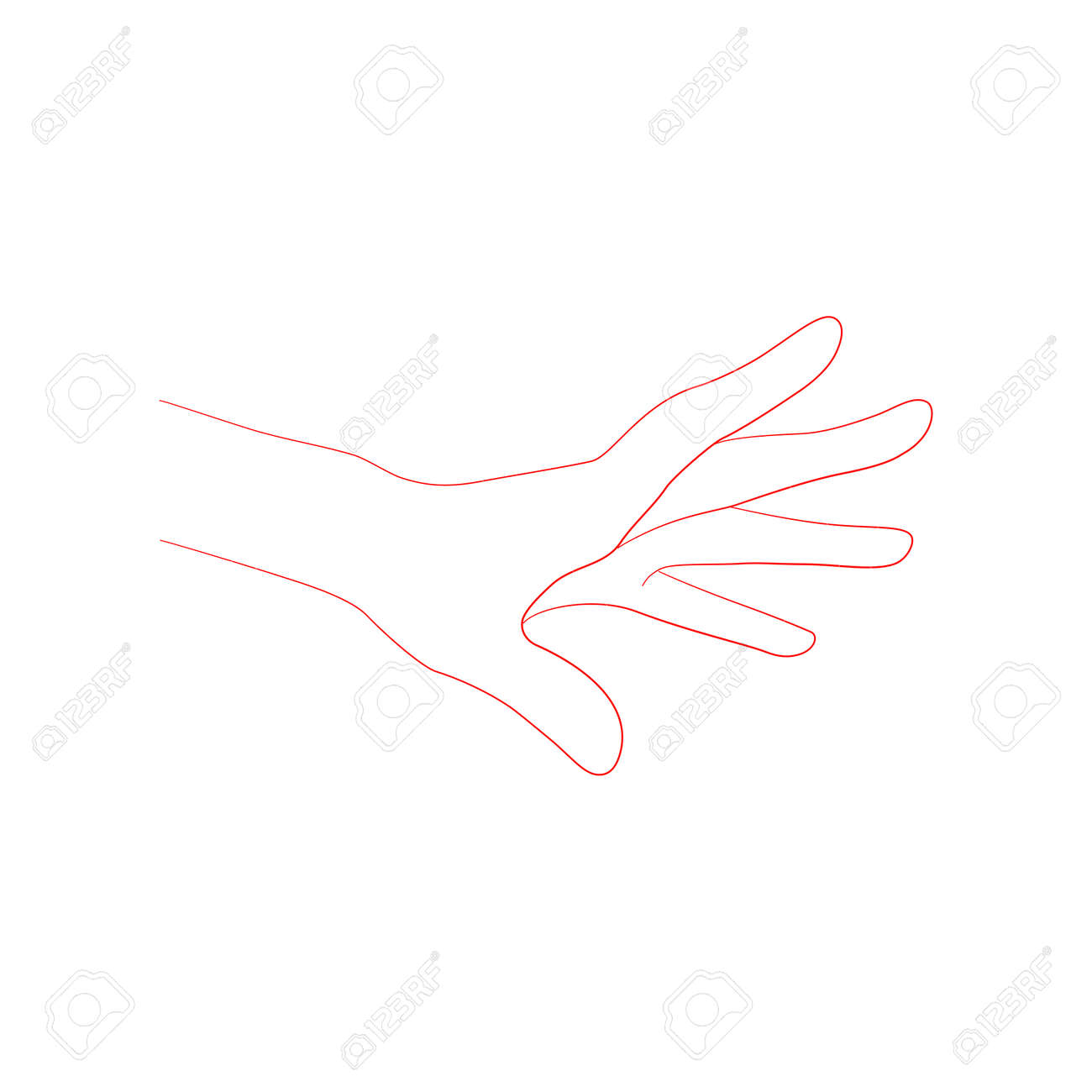 直立 女体 直立した姿勢で物体に手を伸ばす緊張した手の線画スケッチ。また、イラストは呪文を使う手としても使えます。女性の手を描いた孤立したベクトルイラスト。のイラスト素材・ベクター Image 180263092