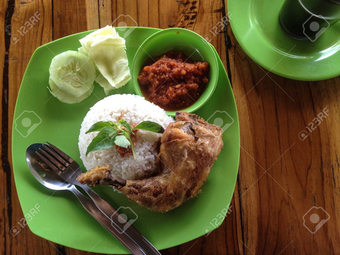 Typical Indonesian Dish Nasi Ayam Lalapan Stock Photo Picture And Royalty Free Image Image 91184794
