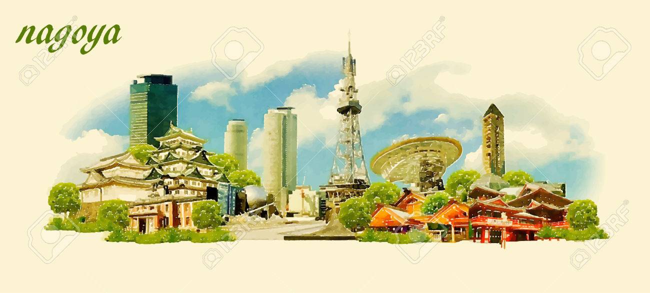 Nagoya City Panoramic Vector Water Color Illustration Royalty Free Cliparts Vectors And Stock Illustration Image