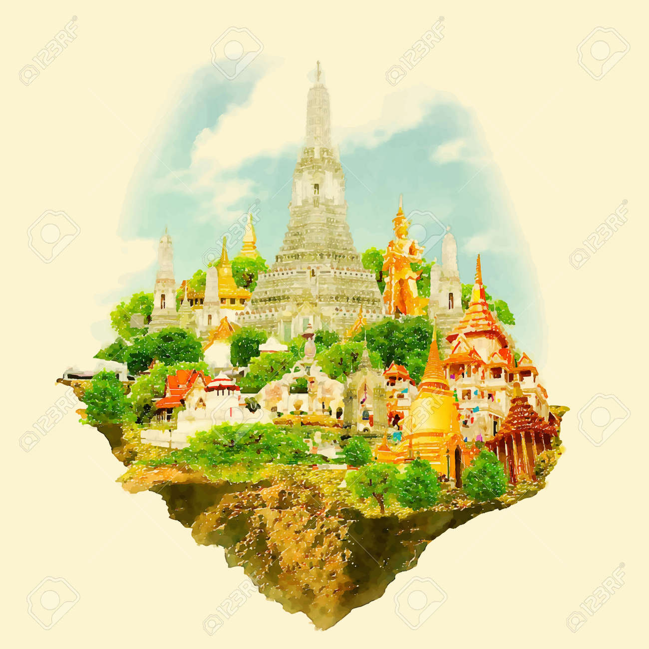bangkok surroundings watercolor illustration royalty free cliparts watercolor illustration